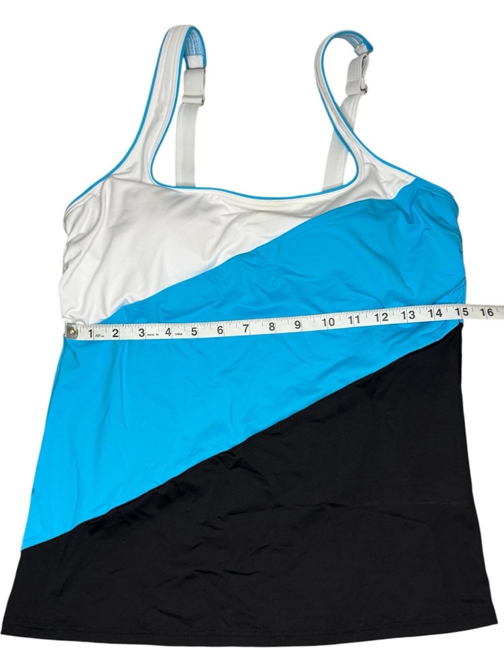 Lands End Square Neck Underwire Tankini Blue Black White Adjustable Straps Sz 10 - Picture 10 of 11